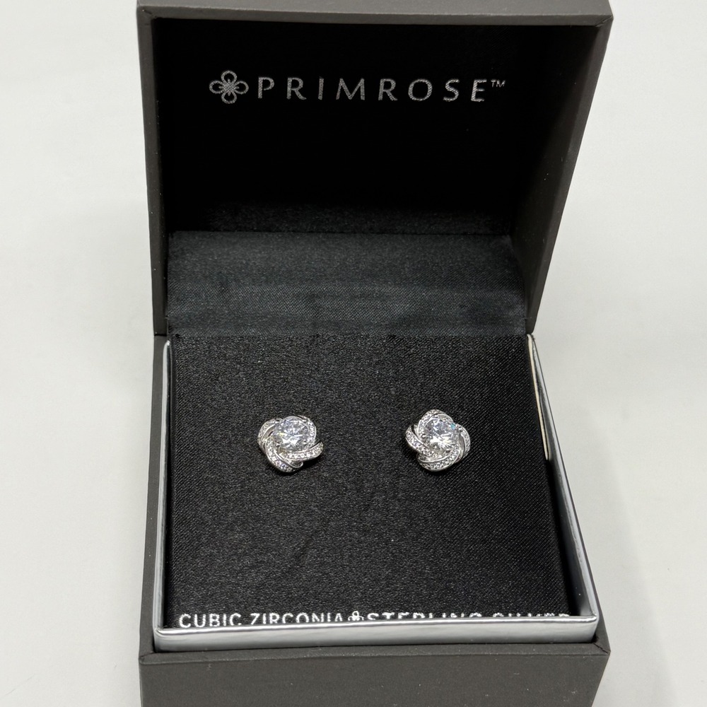 Primrose Sterling Silver Cubic Zirconia Love Knot‎ Stud Earrings E3866CZBXKHL
